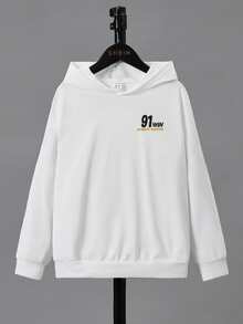 SHEIN 男孩汽車和標語圖案連帽衫