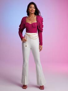 SHEIN Privé Blusa escote corazón de manga gigot pecho con fruncido - Rosa Fucsia - Ver 4