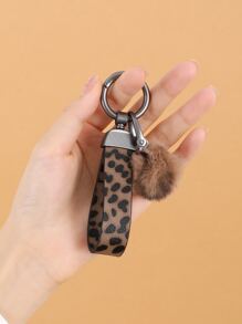 Móc khóa Pompom dễ thương kèm vòng đeo tay hình báo đốm Phụ kiện ô tô Túi đựng đồ trang trí trường học Goth Y2k - Nhiều màu - Xem 2