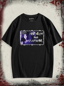 ROMWE MEN WB Horror | ROMWE Guys Figure And Slogan Graphic Tee - Black - View 1