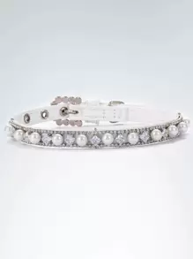 1 pieza Collar para mascota con diseño de diamante de imitación y perla artificial - Plateado - Ver 2