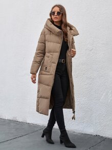 GASMAN Women's Solid Color Long Sleeve Zip-Up Hooded Long Casual Padded Coat, Winter