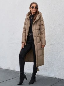 GASMAN Women's Solid Color Long Sleeve Zip-Up Hooded Long Casual Padded Coat, Winter