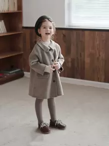 Young Girl Flap Detail Raglan Sleeve Overcoat - Grey - View 6