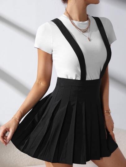 SHEIN EZwear Buton Criss Cross Katlanmış Sade Preppy Women Skirts