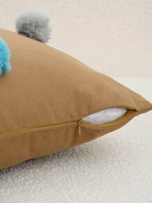 1pc Pom Pom Decor Cushion Cover Without Filler - Brown - View 5