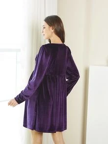 Váy Bà bầu Nút phía trước màu trơn Thanh lịch - Màu tím - Xem 2