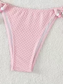 Swim Mod 夏季海滩瑞士圆点比基尼套装串珠吊带三角胸罩和系带侧底 2 件比基尼 - 淺粉色 - 查看 4