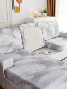 1入組羽毛印花有彈性沙發座墊套 - 灰色 - 查看 2