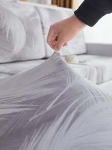 1入組羽毛印花有彈性沙發座墊套 - 灰色 - 查看 4