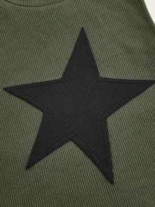 SHEIN ICON Áo hai dây Đắp vá Gân đan Hình học Giải trí - xanh quân đội - Xem 3