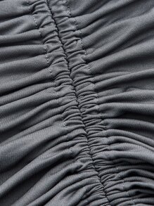 SHEIN ICON Two Piece Solid Asymmetrical Tube Top & Drawstring Side Skirt With One Sleeve - Dark Grey - View 4