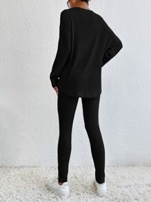 SHEIN Essnce Camiseta de hombros caídos & Leggings - Negro - Ver 2