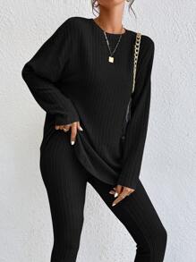 SHEIN Essnce Camiseta de hombros caídos & Leggings - Negro - Ver 5