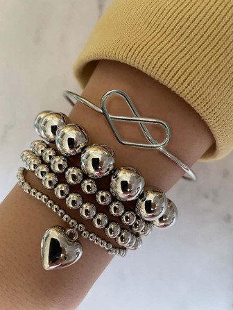 5 pièces Bracelet décoré de cœurs et perles, Valentins, Maman, Mère, Fête des Mères, Cadeau