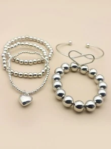 5pcs Heart & Bead Decor Bracelet Valentines,Mom,Mother,Mother's Day,Gift