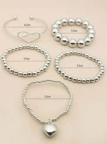 5pcs Heart & Bead Decor Bracelet Valentines,Mom,Mother,Mother's Day,Gift