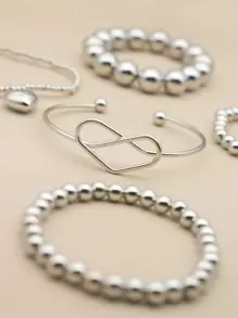 5pcs Heart & Bead Decor Bracelet Valentines,Mom,Mother,Mother's Day,Gift
