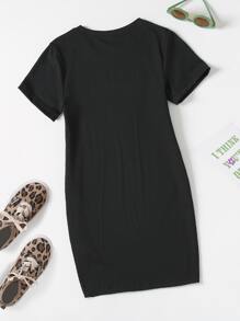 SHEIN 女孩1入組愛心和字母圖案T恤洋裝 - 黑色 - 查看 2