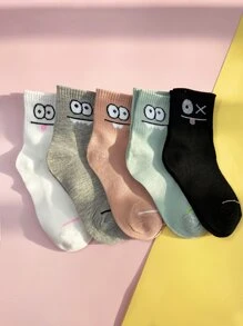 女孩5雙卡通圖案襪子