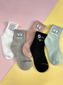 女孩5雙卡通圖案襪子