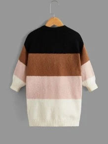 SHEIN Toddler Girls Colourblock Dual Pocket Drop Shoulder Cardigan - Multicolor - View 2