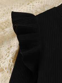 Chicas tejido de canalé ribete con fruncido Camiseta & con estampado de leopardo Falda - Multicolor - Ver 3