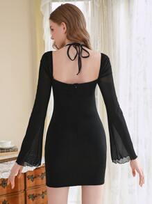 SHEIN MOD Vestido pecho con fruncido de espalda abierta con cordón - Negro - Ver 2