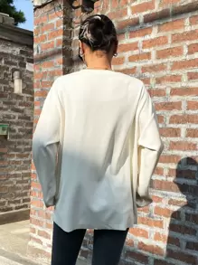 DAZY 纯色落肩 T 恤、秋季服装、返校服装长袖女式上衣 - 白色 - 查看 2