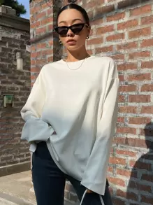 DAZY 纯色落肩 T 恤、秋季服装、返校服装长袖女式上衣 - 白色 - 查看 4