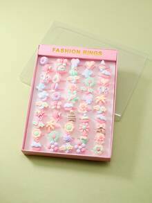 Chicas 50 piezas Anillo al azar flor & con adorno de corazón - Multicolor - Ver 3