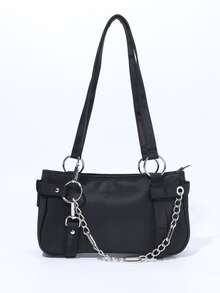 Anillo & Bolso de hombro con diseño de cadena - Negro - Ver 1