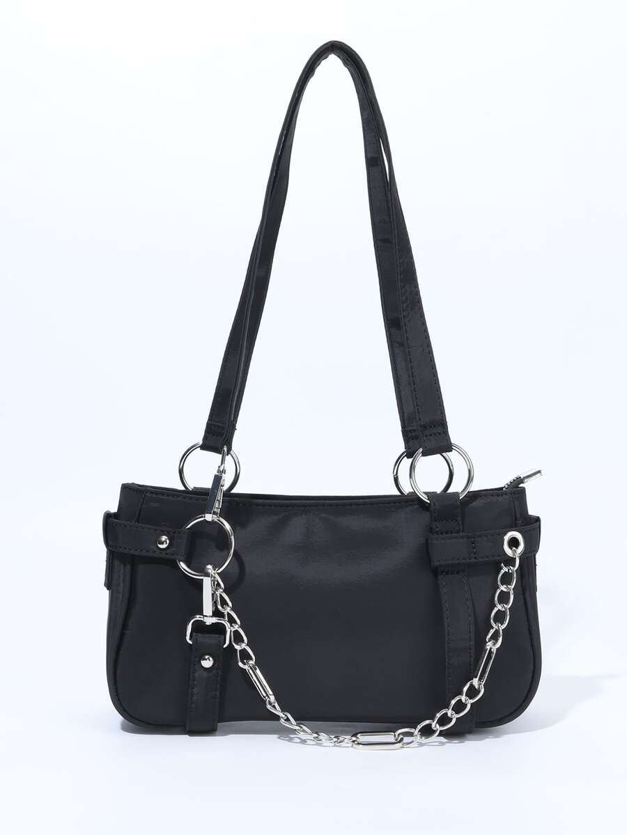 Anillo & Bolso de hombro con diseño de cadena - Negro - Ver 1