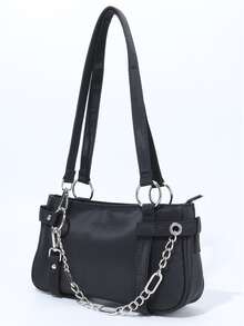 Anillo & Bolso de hombro con diseño de cadena - Negro - Ver 2