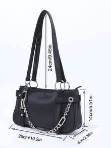 Anillo & Bolso de hombro con diseño de cadena - Negro - Ver 4