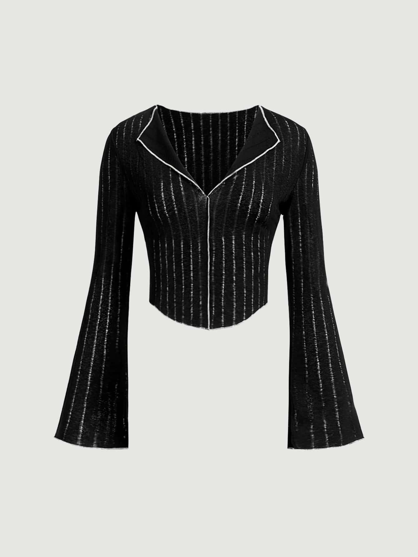 SHEIN MOD 荷葉袖拼接車縫T恤 - 黑色 - 查看 1