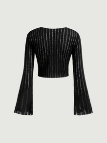 SHEIN MOD 荷葉袖拼接車縫T恤 - 黑色 - 查看 8