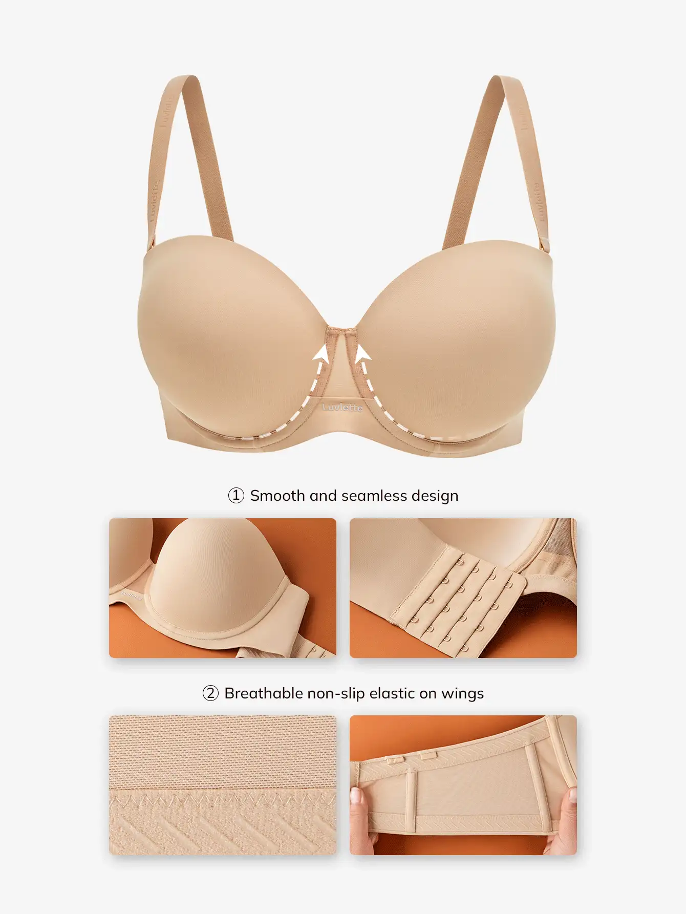 LUVLETTE Plus Dream Curve Support+ Non-Slip Strapless Bra - Apricot - View 6