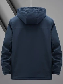 Men Letter Graphic Zipper Hooded Sports Jacket Without Tee - Navy Blue - View 2