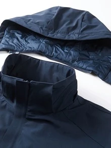 Men Letter Graphic Zipper Hooded Sports Jacket Without Tee - Navy Blue - View 3