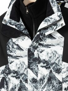 Men Letter Graphic Zip Up Sports Jacket With Detachable Liner - Black and White - View 3