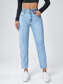 高腰緊身九分牛仔褲 - 淺色水洗藍 - 查看 5