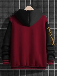 Aesthetic Post 男士字母圖形彩色拼接下垂超大號外套,無帽款 - 酒紅色 - 查看 2