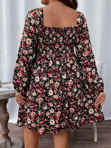 Calvaya Plus Floral Print Lantern Sleeve Dress - Multicolor - View 2