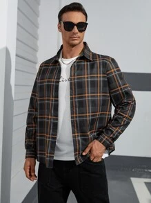 Manfinity Homme Men Plus Plaid Print Shirt Without Tee - Multicolor - View 3