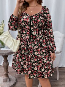 Calvaya Plus Floral Print Lantern Sleeve Dress - Multicolor - View 6