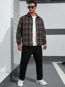 Manfinity Homme Men Plus Plaid Print Shirt Without Tee - Multicolor - View 5