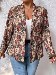 SHEIN Clasi Plus Floral Print Lapel Neck Blazer - Multicolor - View 3