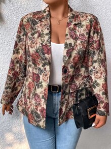 SHEIN Clasi Plus Floral Print Lapel Neck Blazer - Multicolor - View 4