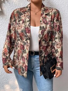SHEIN Clasi Plus Floral Print Lapel Neck Blazer - Multicolor - View 6